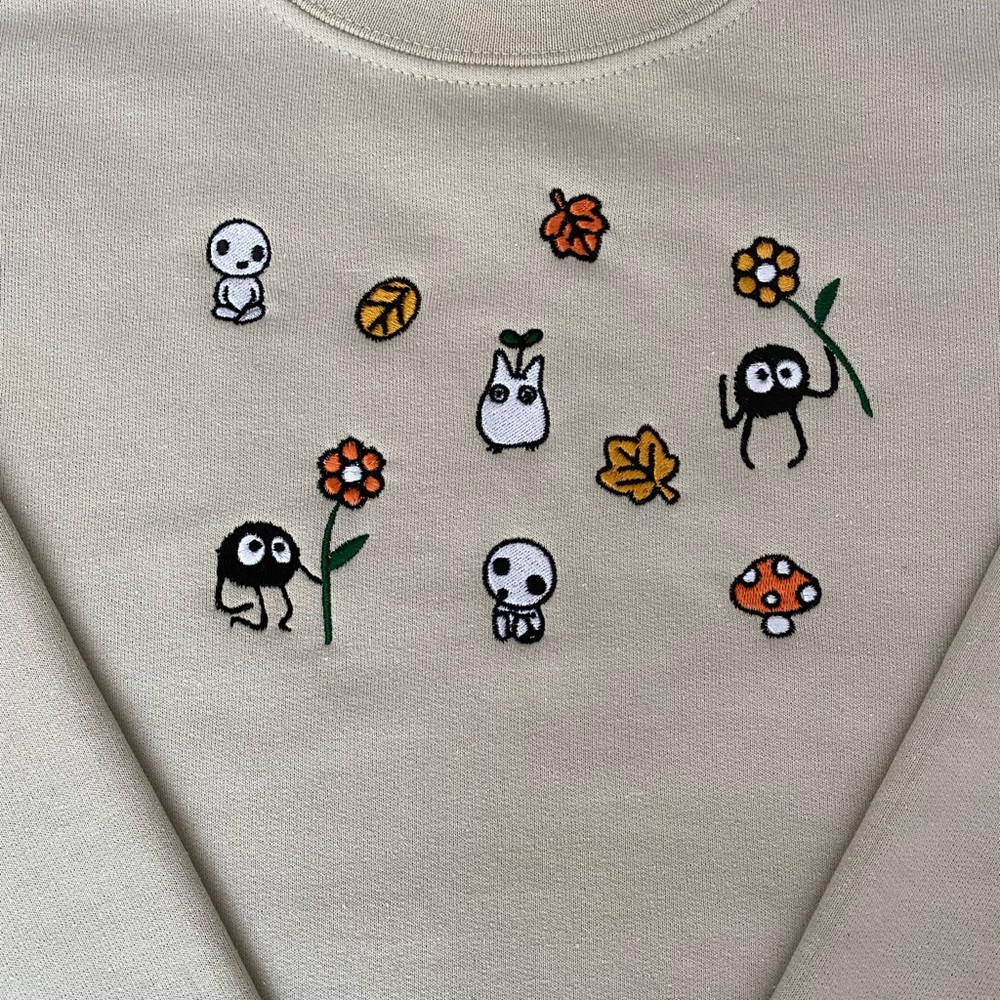 Ghibli Friends Enjoying Fall Embroidered Sweatshirt
